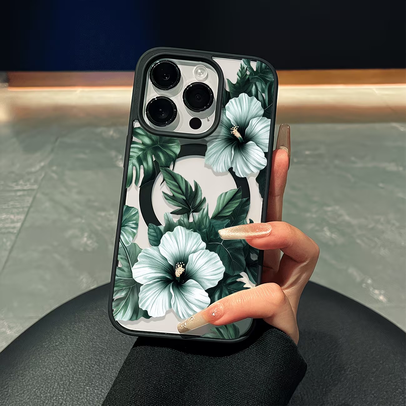 Magnetic Phone Case - Green Floral Print Phone Case For