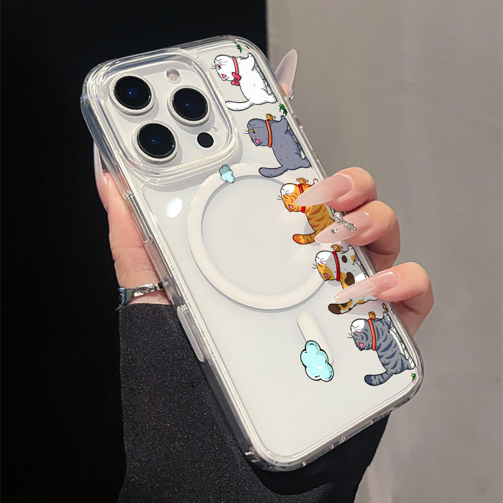 Cute Cartoon Cat Clear Phone C - Magnetic Phone Case 评论和价格
